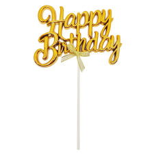 Happy Birthday feliratú torta dekoráció – Arany party kellék