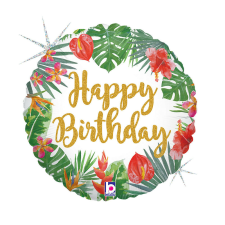 Happy Birthday Glitter Tropical fólia lufi 46 cm party kellék