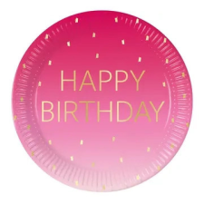 Happy Birthday Golden Pink papírtányér 8 db-os 23 cm FSC party kellék