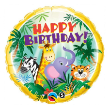  Happy Birthday Jungle, Dzsungel fólia lufi 46 cm party kellék