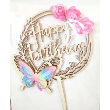  Happy Birthday kör alakú ,fa beszúró pillangóval,rózsaszín virágokkal sütés és főzés
