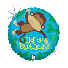  Happy Birthday Monkey Buddy Holo fólia lufi 46 cm party kellék