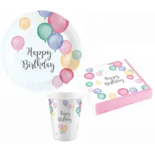  Happy Birthday Pastel party szett 36 db-os 18 cm-es tányérral party kellék