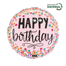 Happy Birthday Pink Confetti fólia lufi 46 cm party kellék