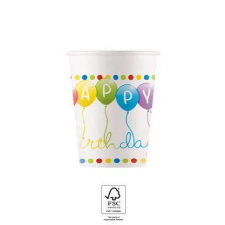 Happy Birthday Streamers papír pohár 8 db-os 200 ml FSC party kellék
