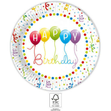 Happy Birthday Streamers papírtányér 8 db-os 23 cm FSC party kellék