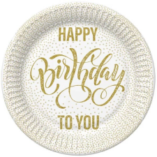 Happy Birthday To You papírtányér - 8 darabos 22,7 cm - arany pöttyös party kellék