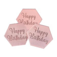  Happy Birthday tortadísz, hatszög, rose gold, 5cm, 1db sütés és főzés