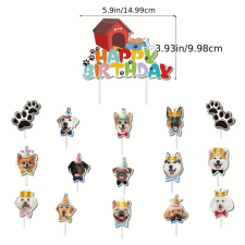 Happy birthday Tortadísz, torta beszúró-Kutyás Téma 16db sütés és főzés