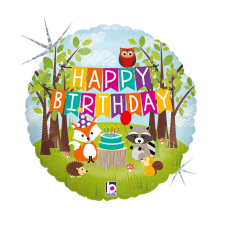  Happy Birthday Woodland Holo fólia lufi 46 cm party kellék