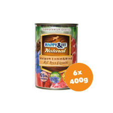 Happy&Fit Natural Dog Konzerv Junior Bárány&Marha Rizzsel&Lenmagolajjal 6x400g kutyaeledel