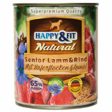 Happy&Fit Natural Dog Konzerv Senior Bárány&Marha Zabliszttel&Lenmagolajjal 800g kutyaeledel