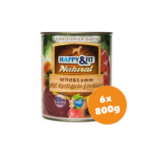 Happy&Fit Natural Dog Konzerv Vadhús&Bárány Burgonyával&Sáfrányolajjal 6x800g kutyaeledel