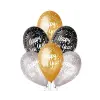  Happy New Year Gold Silver Black léggömb, lufi 6 db-os 12 inch (30 cm)