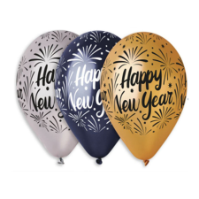 Happy New Year lufi 3 szín 10db /cs, 33cm party kellék