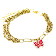  Háromsoros divat karkötő piros pillangós charmmal, arany színű karkötő