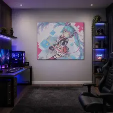  Hatsune Miku fejhallgatóval kacsintva vászonkép dekoráció