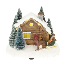  Ház havas, szánnal, LED-es, glitteres 11,5x9x9,5 cm dekorációs kellék