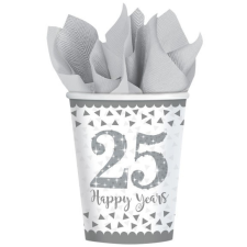 Házassági évforduló 25. Silver papír pohár 8 db-os 266 ml party kellék