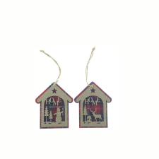  Házikó akasztós dísz arany-zöld-piros 10x8cm karácsonyfadísz