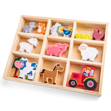 Háztáji állatok forma színes fakészlet dobozban New Classic Toys formabedobó