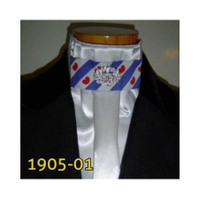 HB 1905-01  Fehér szatén nyakkendő fríz díszítéssel fényűző tűvel  Lovas Nyakkendők lovaglás