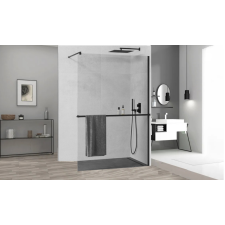 HD Arlo Plus Black Walk-In Nano zuhanyfal 90 cm, 8 mm vastag vízlepergető biztonsági üveggel, fekete színű, 200 cm magas kád, zuhanykabin