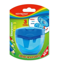 Hegyező 3 lyukú tartályos, fedeles Keyroad Tris vegyes színek hegyező