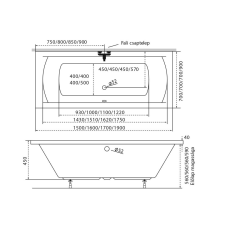  Helena egyenes akril kád 190x90 kád, zuhanykabin