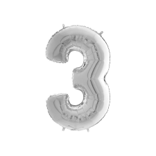  Héliumos fólia lufi, 3-as szám, 65 cm, ezüst party kellék