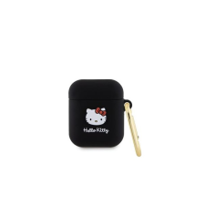 HELLO KITTY 3D Kitty Head Airpods 1 / 2 Szilikon tok - Fekete (HKA23DKHSK) fülhallgató, fejhallgató tok