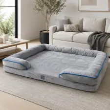 HelloSkippy Ortopéd kutyafekhely kék szegéllyel plüss 134*106 cm szállítóbox, fekhely kutyáknak