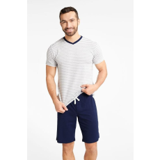 henderson Weal férfi pizsama, fehér-kék, csíkos XL