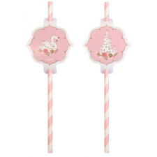  Hercegnők Swan papír szívószál, 8 db-os szett party kellék