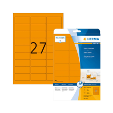 HERMA 63,5*29,6 mm-es Herma A4 íves etikett címke, neonnarancs színű (20 ív/doboz) etikett