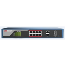 Hikvision DS-3E1310P-E menedzselhető PoE+ switch, 8x 10/100 PoE(123W) + 2x gigabit combo port hub és switch