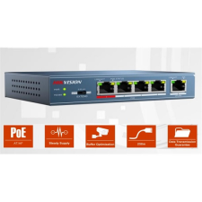 Hikvision Switch PoE - DS-3E0105P-E (4 port 100Mbps, 58W, 1 uplink port, L2) hub és switch