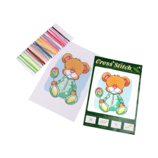  Hímzőkészlet gyerekeknek, nyomtatott minta 14 x 20 cm, Teddy maci kreatív és készségfejlesztő