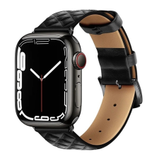Hoco Apple Watch Series 9 45mm wa18 pótszíj (egyedi méret, szilikon, bőr hatású, állítható, 3d rombusz minta) fekete okosóra kellék