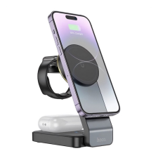 Hoco CQ3 asztali töltő 3in1 (15W, wireless, wireless, MagSafe) FEKETE mobiltelefon kellék