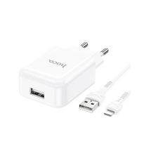 Hoco N2 hálózati töltő USB aljzat (5V/2.1A, gyorstöltő + lightning kábel) fehér (N2_W_LIGHTNING8PIN) (N2_W_LIGHTNING8PIN) mobiltelefon kellék
