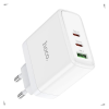 Hoco N30 2x USB-A / USB-C Hálózati töltő - Fehér (65W)