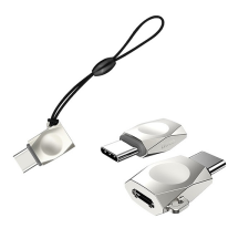 Hoco ua8 adapter (microusb aljzat - type-c, otg, adatátvitel, kulcstartóra helyezhető) ezüst kábel és adapter