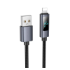 Hoco X112 adatkábel (USB - lightning, 2.4A, gyorstöltő, 100cm, LED kijelző, cipőfűző) FEKETE