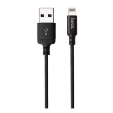 Hoco X14 adatátviteli kábel és töltő (USB - lightning 8pin, 100cm, törésgátló, gyorstöltés, cipőfűző minta) FEKETE mobiltelefon kellék