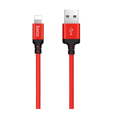Hoco X14 adatátviteli kábel és töltő (USB - lightning 8pin, gyorstöltés támogatás, 100cm, cipőfűző minta) PIROS Apple iPhone 12 Pro Max, Apple IPAD 2, Apple IPAD Pro 11 (2018), Apple IPAD, tablet kellék