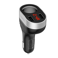Hoco Z29 szivargyújtó adapter (elosztó) 2in1 2 USB aljzat (100W, 3100mA, LED kijelző, szivartöltő aljzat) FEKETE (Z29) (Z29) mobiltelefon kellék