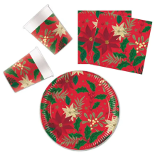  Holly Poinsettia, Karácsonyi party szett 36 db-os 23 cm-es tányérral party kellék