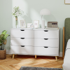 HomCom Fiókos Komód 6 Fiókos Fogantyúval, Fenyőfa és Melamin Fiókos Komód, 120x40x76 cm, Fehér