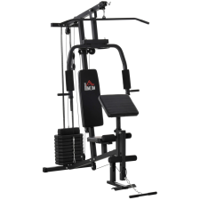 HomCom Fitness állomás, acél-PU, 148x108x207 cm, fekete fitness eszköz